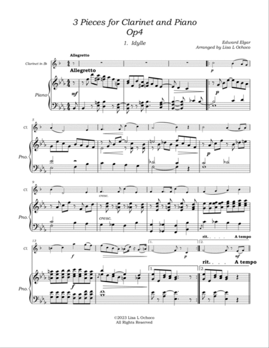 3 Pieces Op4 for Clarinet and Piano B-Flat Clarinet scores gallery preview page 5