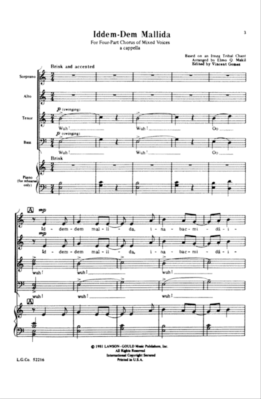 Iddem-dem Mallida Iddem-dem Mallida Choir scores gallery preview page 1