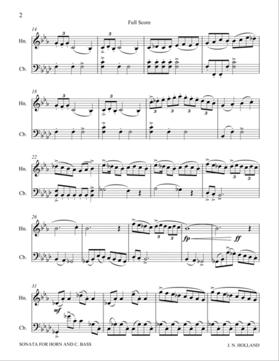 Sonata for French Horn and Acoustic String Bass, 3 Movements Double Bass scores gallery preview page 4