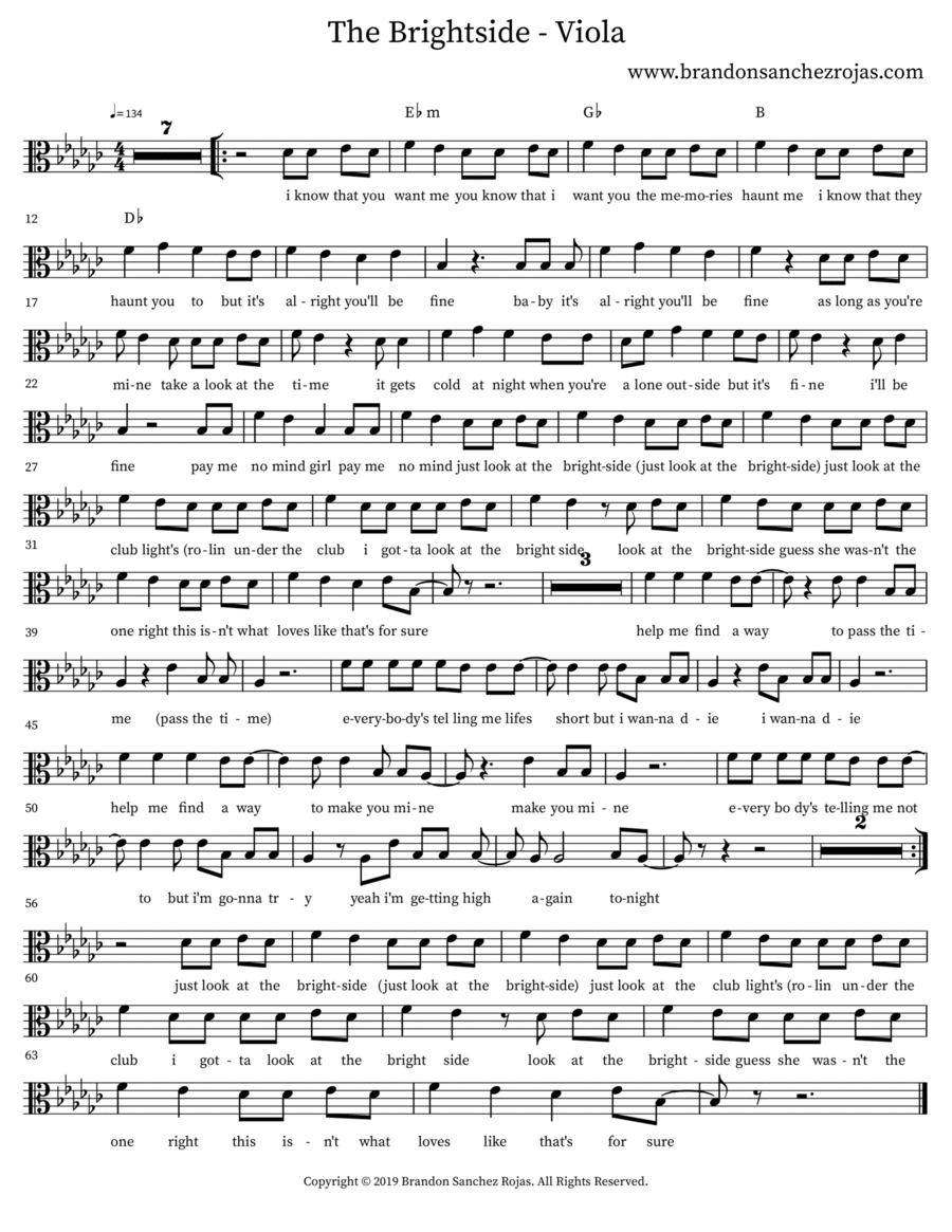 The Brightside - Viola The Brightside - Viola Viola Solo scores gallery preview page 1