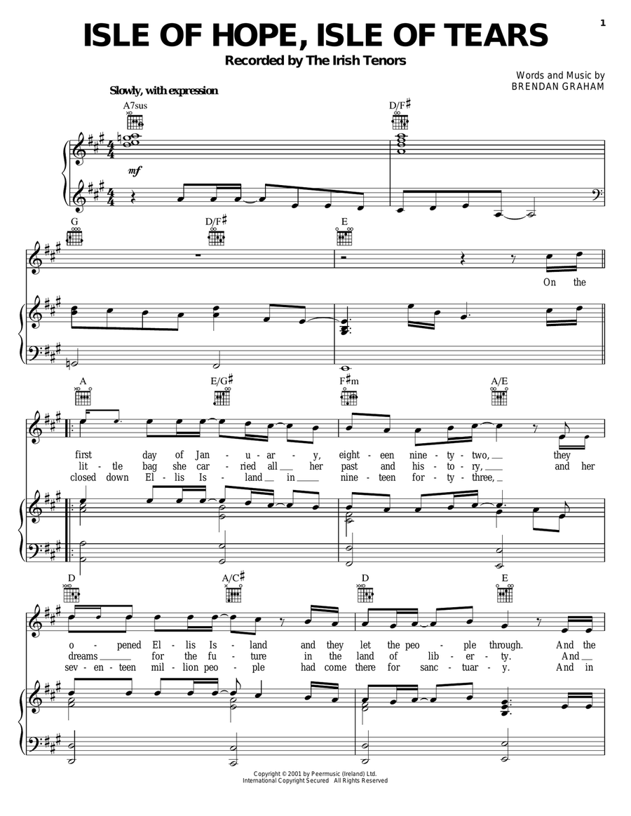 Isle Of Hope, Isle Of Tears Piano, Vocal, Guitar scores gallery preview page 1