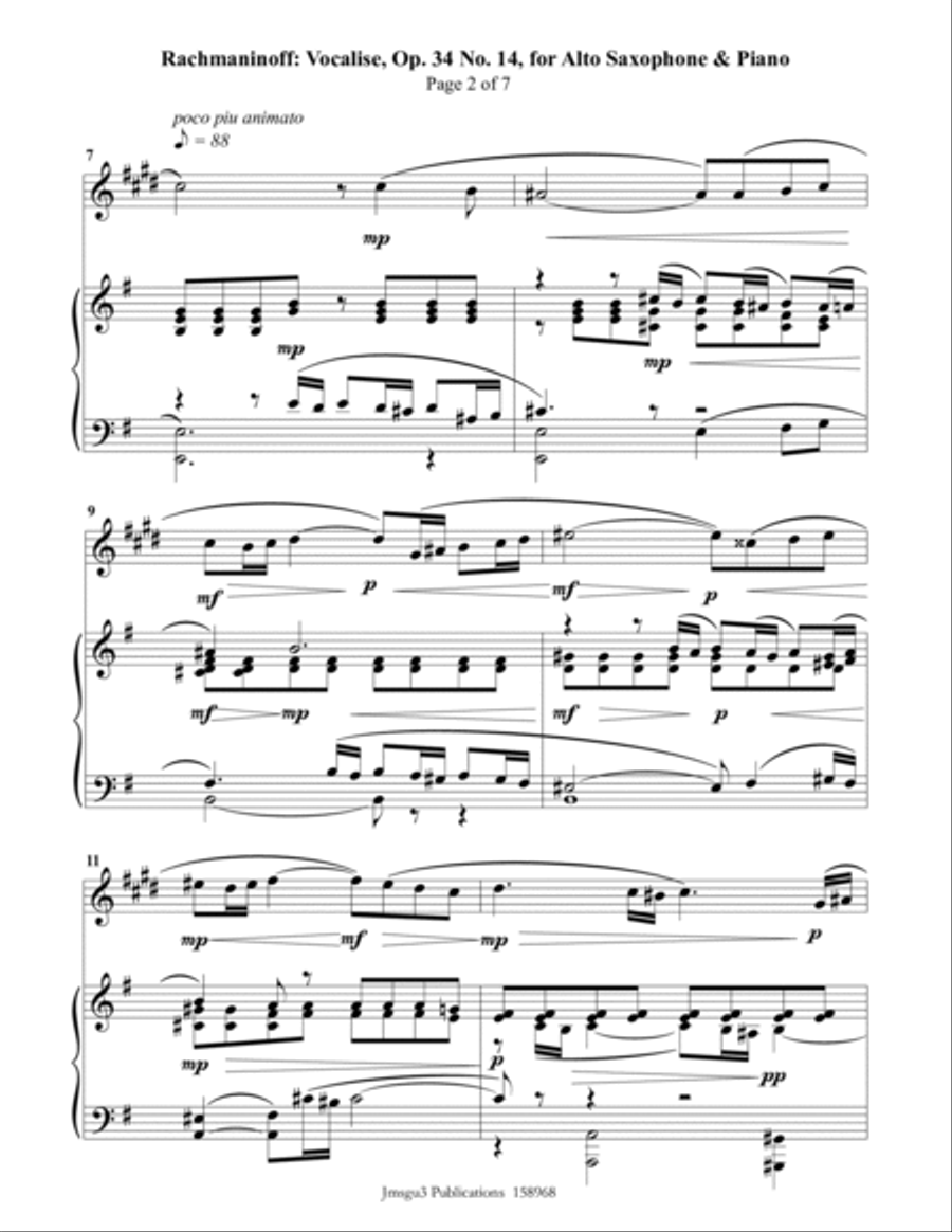 Rachmaninoff: Vocalise for Alto Sax & Piano Alto Saxophone scores gallery preview page 2