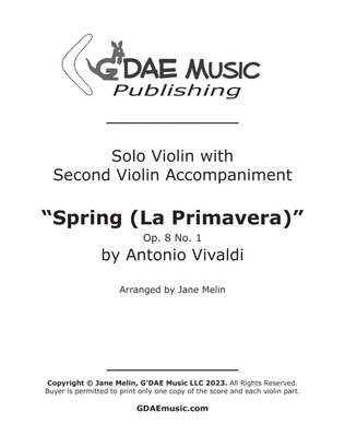 Book cover for Vivaldi - "Spring" Violin Concerto in E major Op. 8 No. 1 - with Second Violin Accompaniment