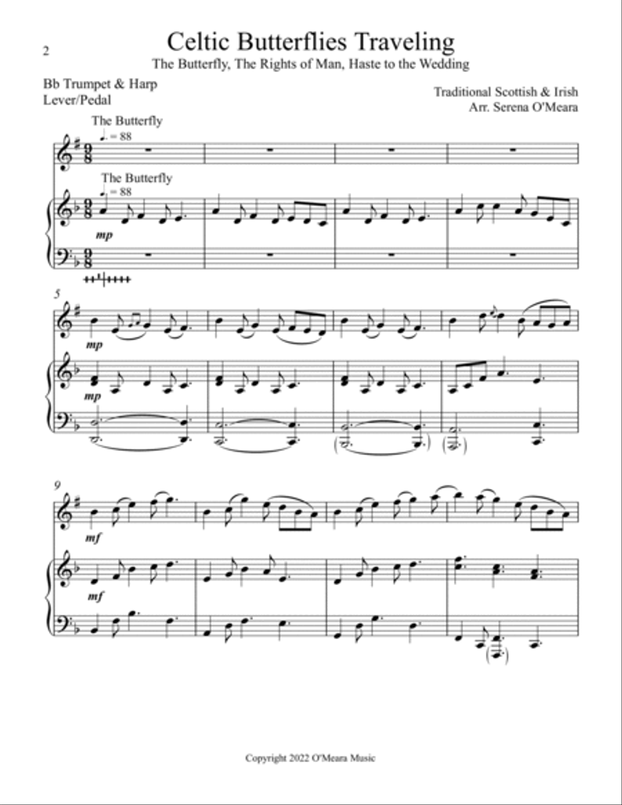 Celtic Butterflies Traveling, Duet for Bb Trumpet and Harp image number null