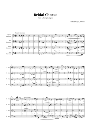 Bridal Chorus by Wagner for Recorder Quartet with Chords