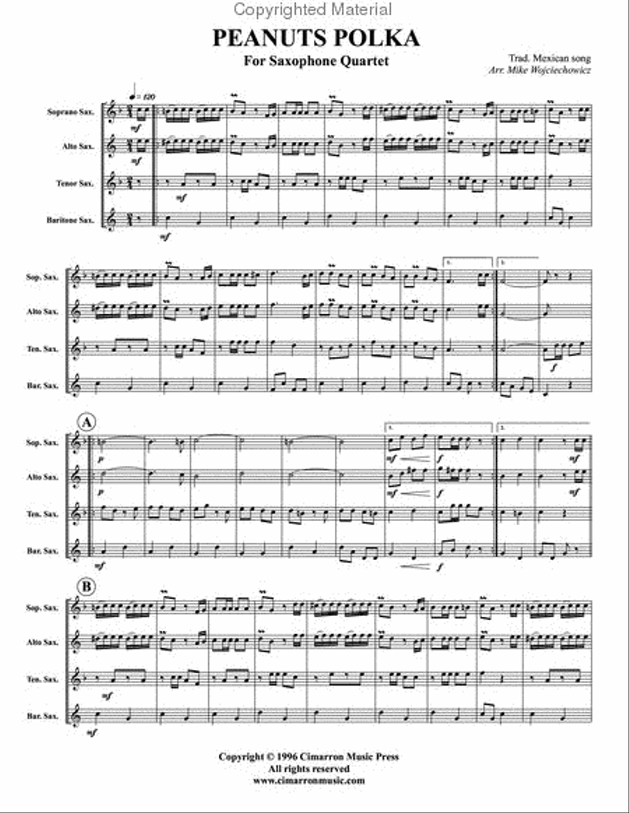 Peanuts Polka Saxophone Quartet scores gallery preview page 2