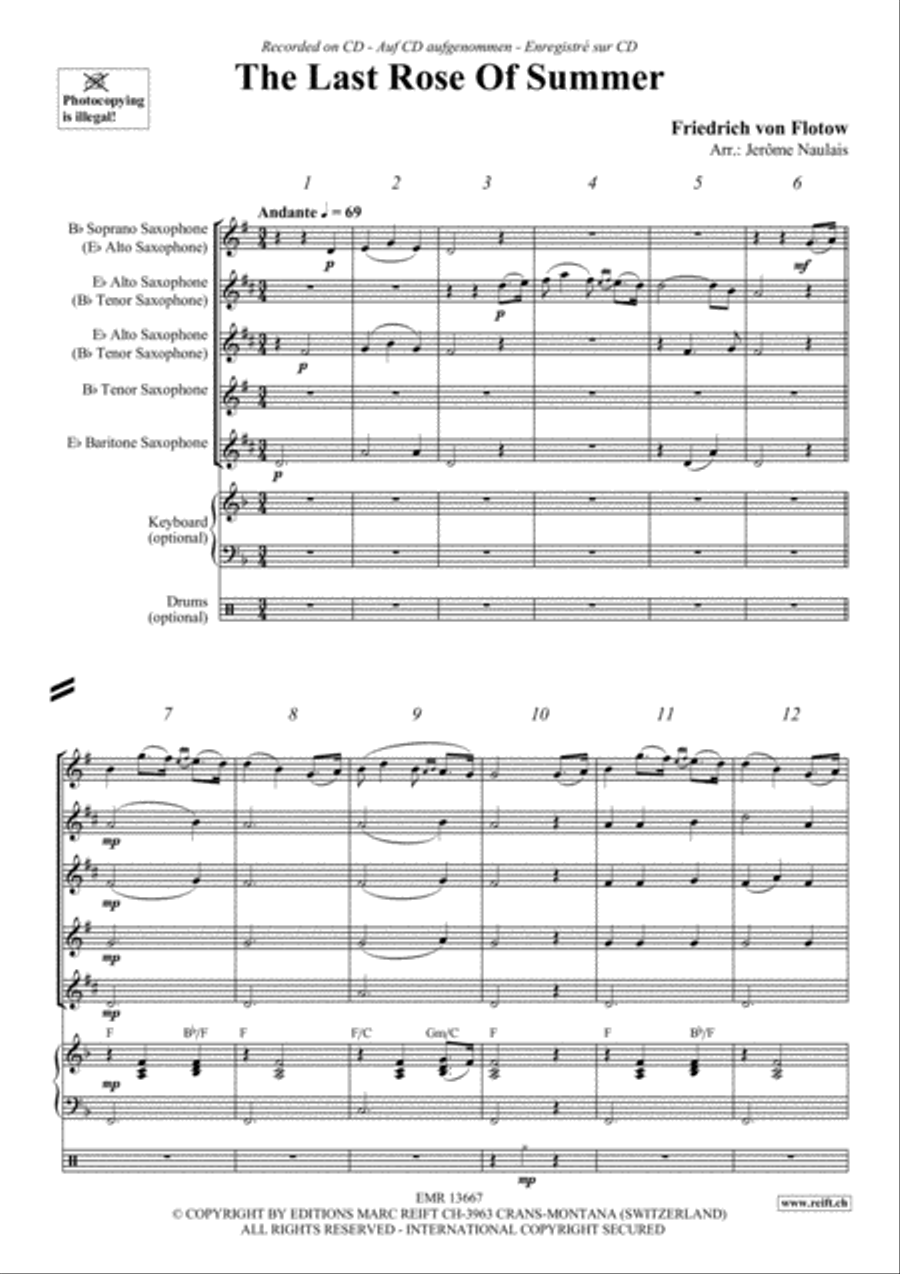 The Last Rose Of Summer The Last Rose Of Summer Saxophone Quintet scores gallery preview page 3