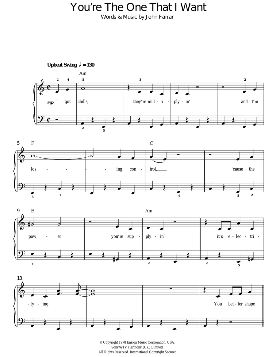 You're The One That I Want Easy Piano scores gallery preview page 1