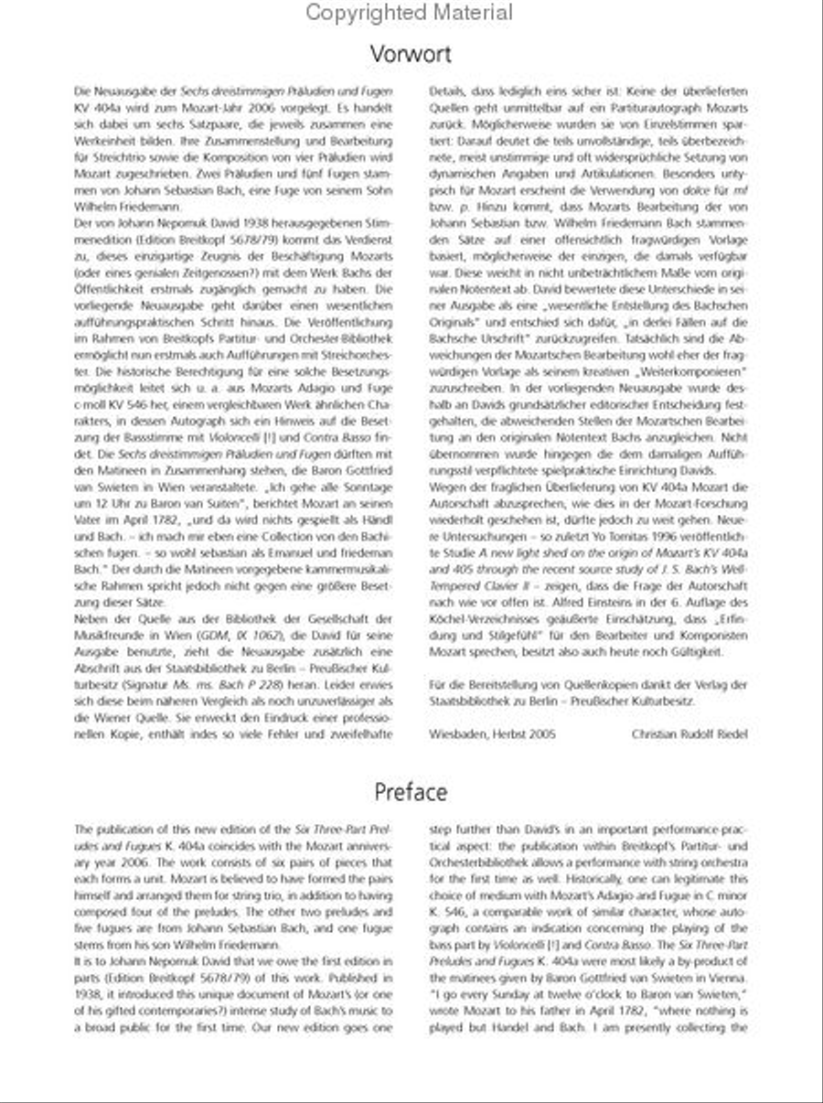Sechs dreistimmige Praludien und Fugen fur Streicher / Six Three-Part Preludes and Fugues for Strings String Orchestra scores gallery preview page 2