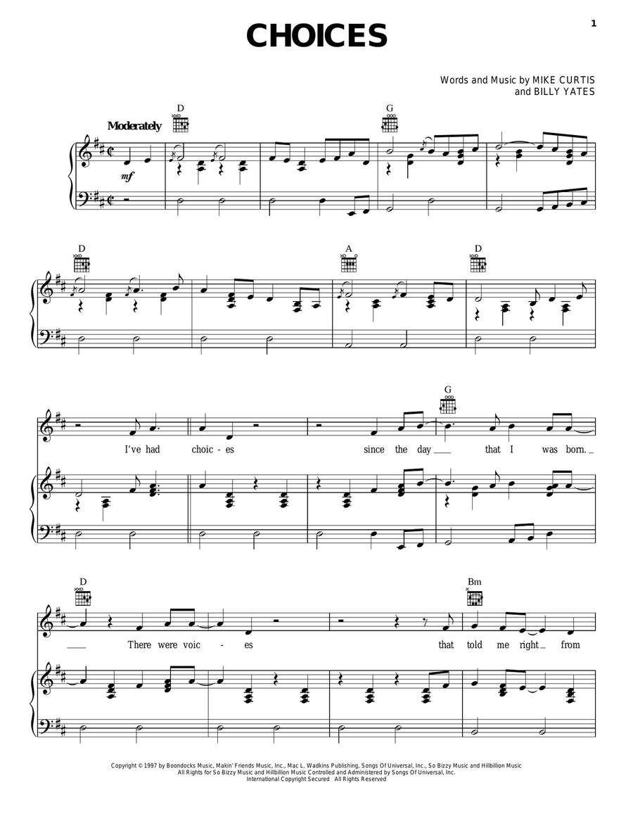 Choices Piano, Vocal, Guitar scores gallery preview page 1