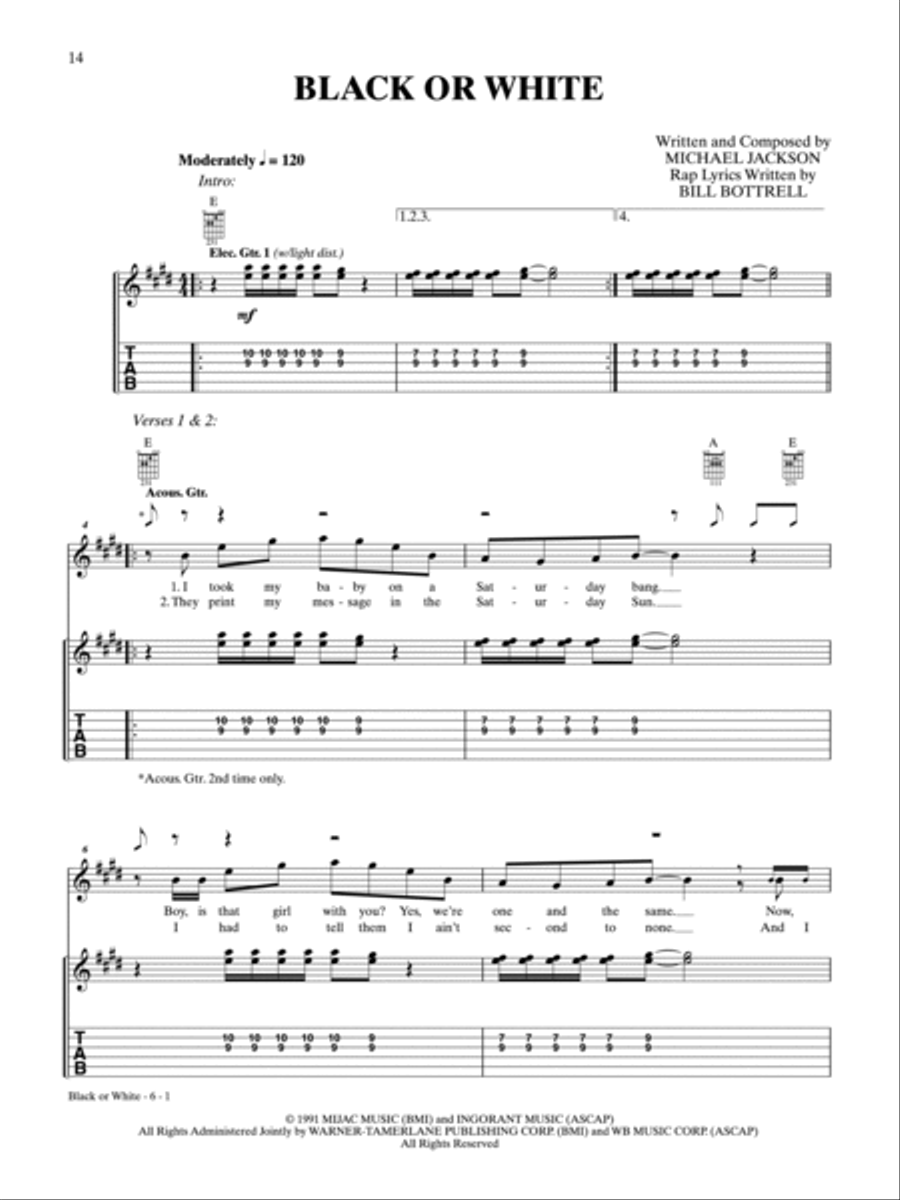 Black or White Guitar Tablature scores gallery preview page 1