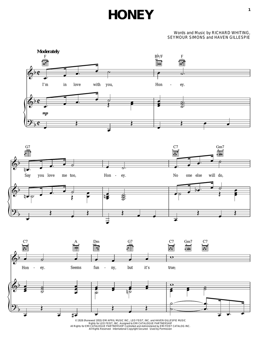 Honey Piano, Vocal, Guitar scores gallery preview page 1