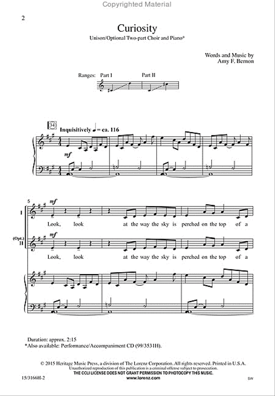 Curiosity Curiosity Unison Choir scores gallery preview page 2