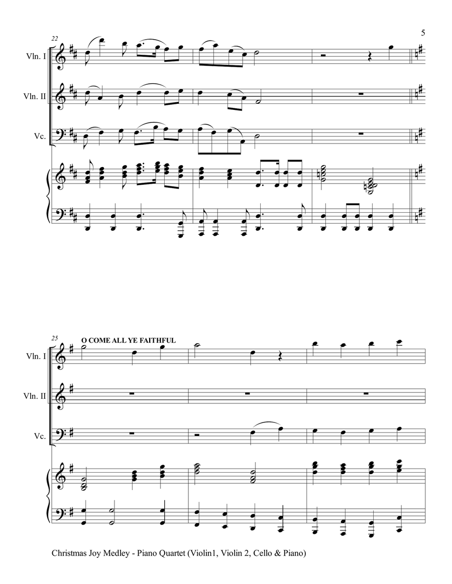 CHRISTMAS JOY MEDLEY (Piano Quartet - Violin 1, Violin 2, Cello and Piano with Score & Parts) Piano Quartet scores gallery preview page 6