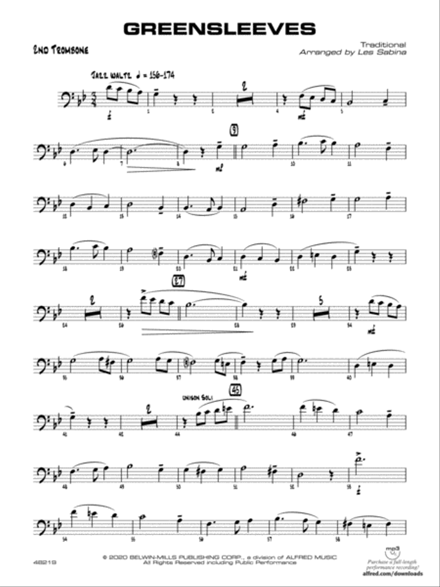 Greensleeves: 2nd Trombone Jazz Ensemble scores gallery preview page 1