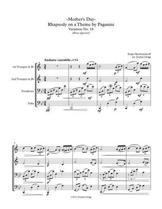 Book cover for Mother's Day-Rhapsody on a Theme by Paganini Variation No.18 (Brass Quartet)
