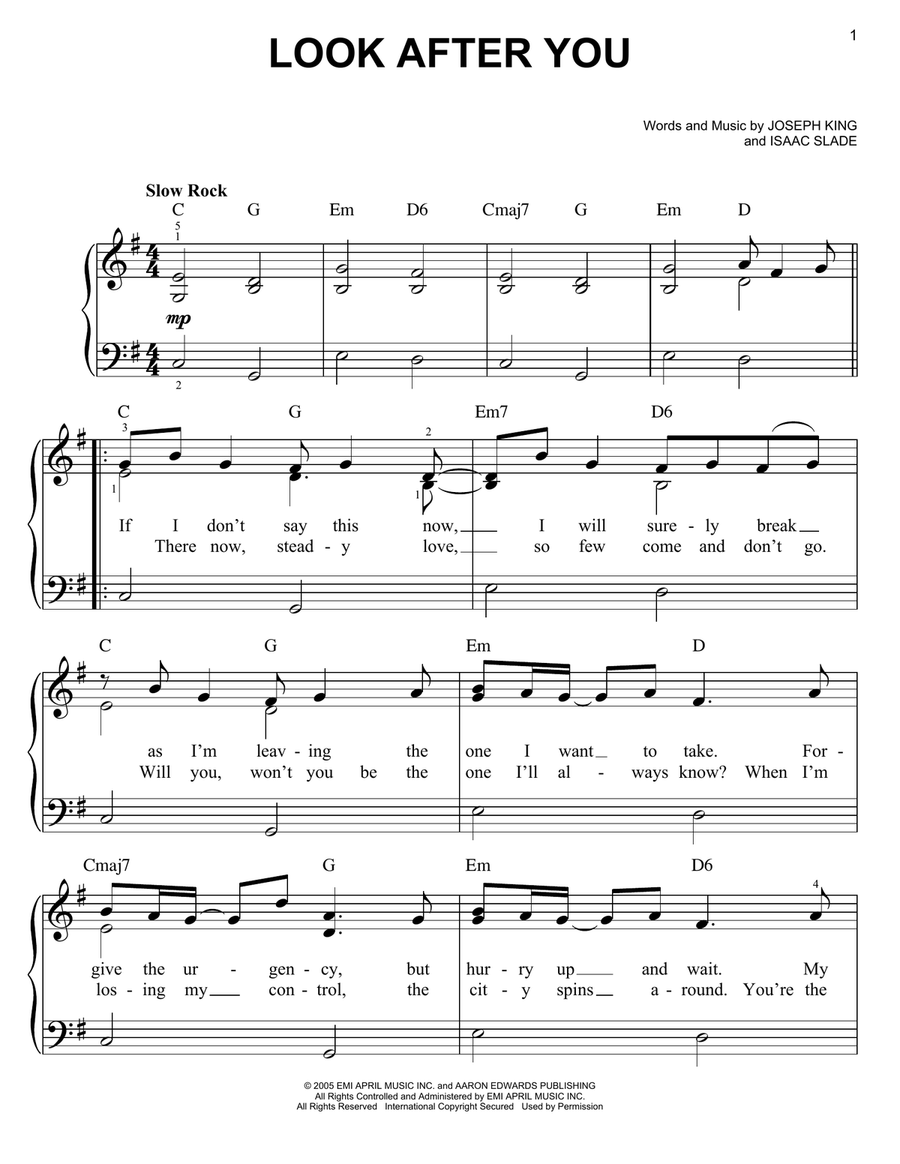 Look After You Easy Piano scores gallery preview page 1