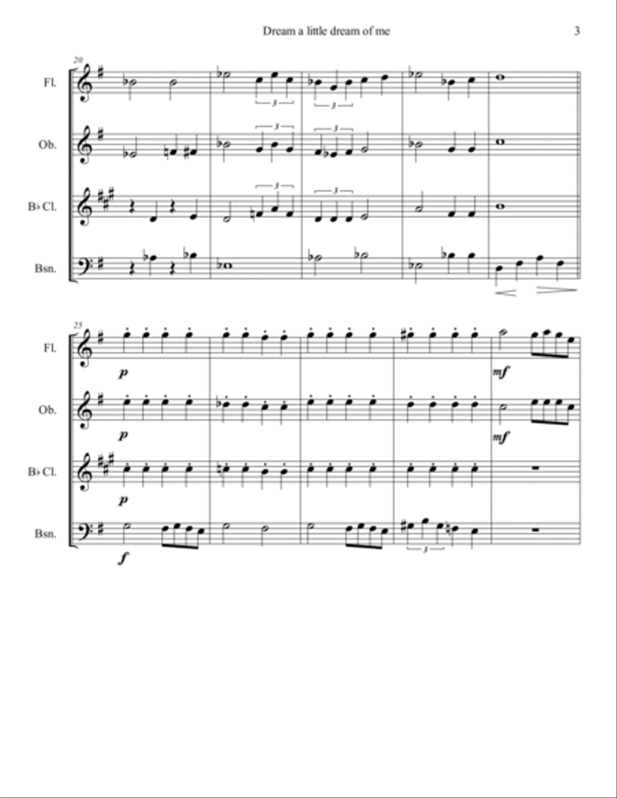 Dream A Little Dream Of Me Woodwind Quartet scores gallery preview page 3