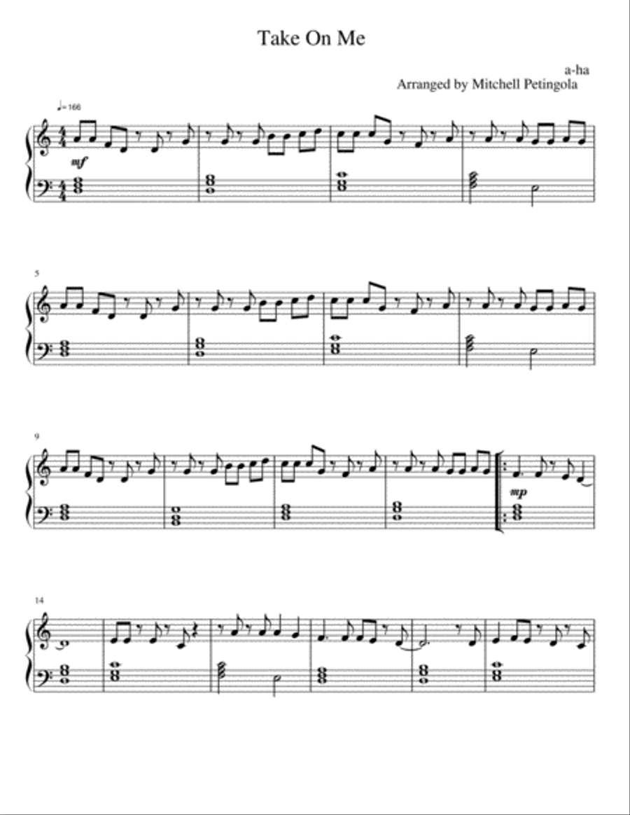Take On Me Easy Piano scores gallery preview page 1