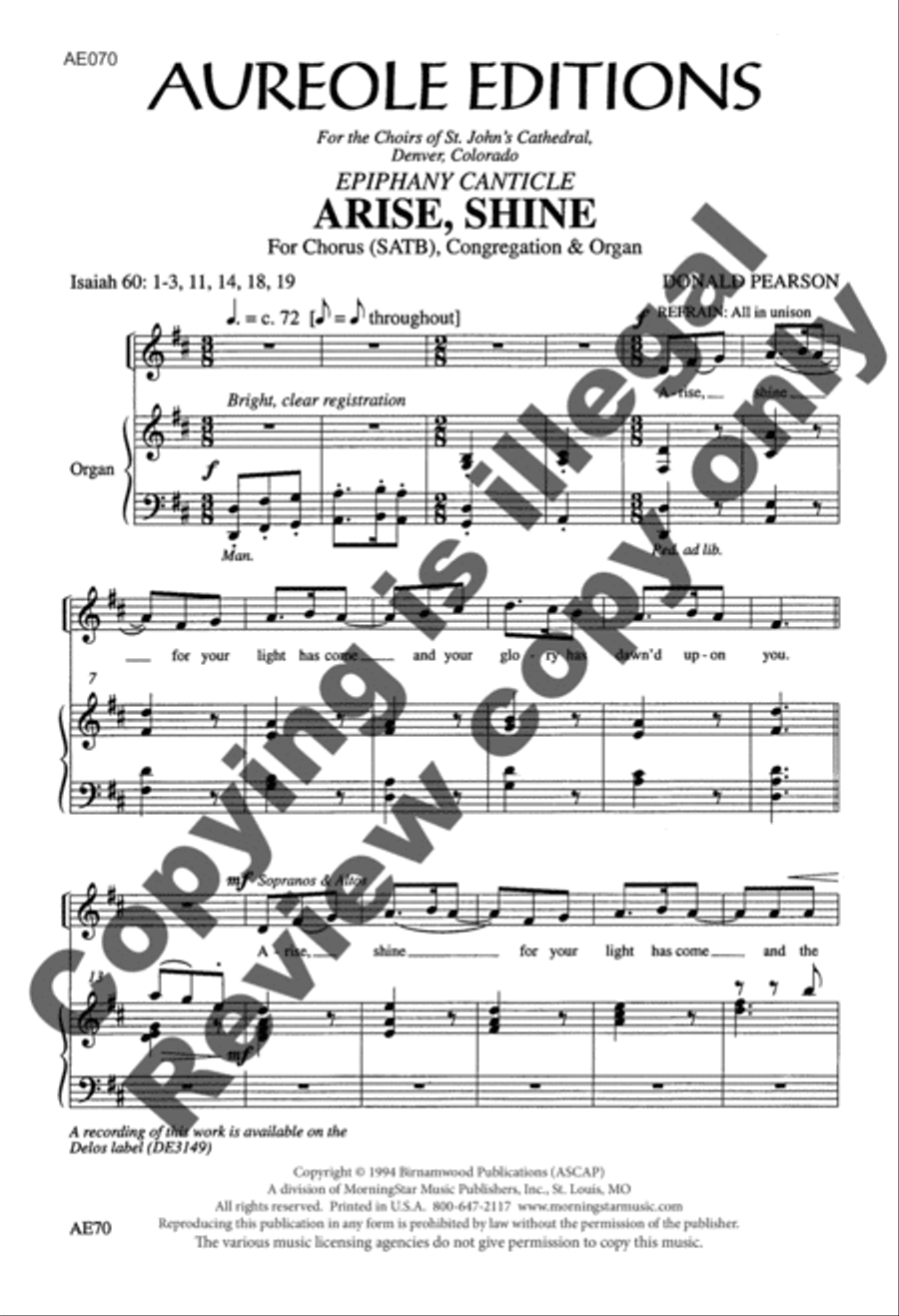 Arise, Shine (Epiphany Canticle) 4-Part scores gallery preview page 3