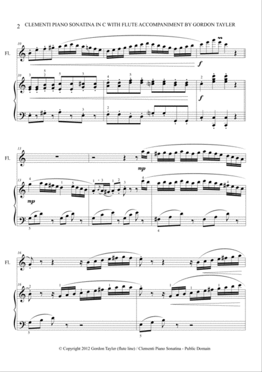 Clementi Sonatina in C + added flute part Flute Solo scores gallery preview page 2