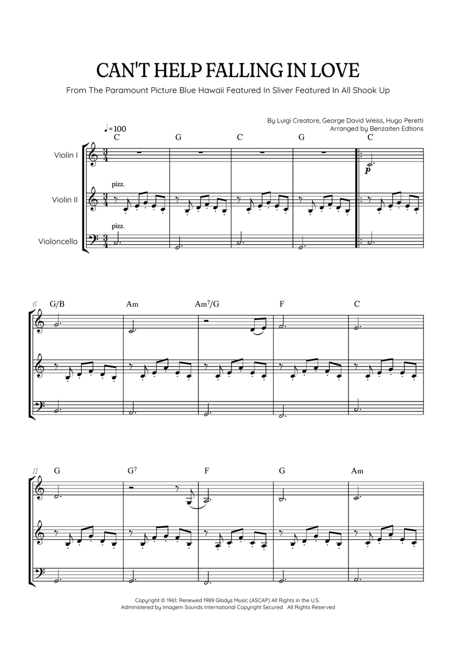 Can't Help Falling In Love String Trio scores gallery preview page 1