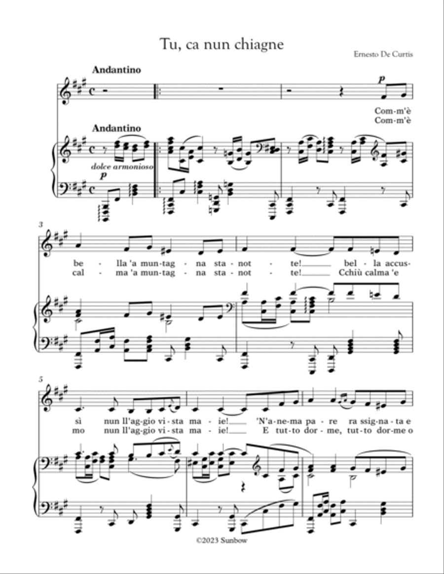 Curtis: Tu ca nun chiagne (transposed to f sharp minor) Voice scores gallery preview page 2