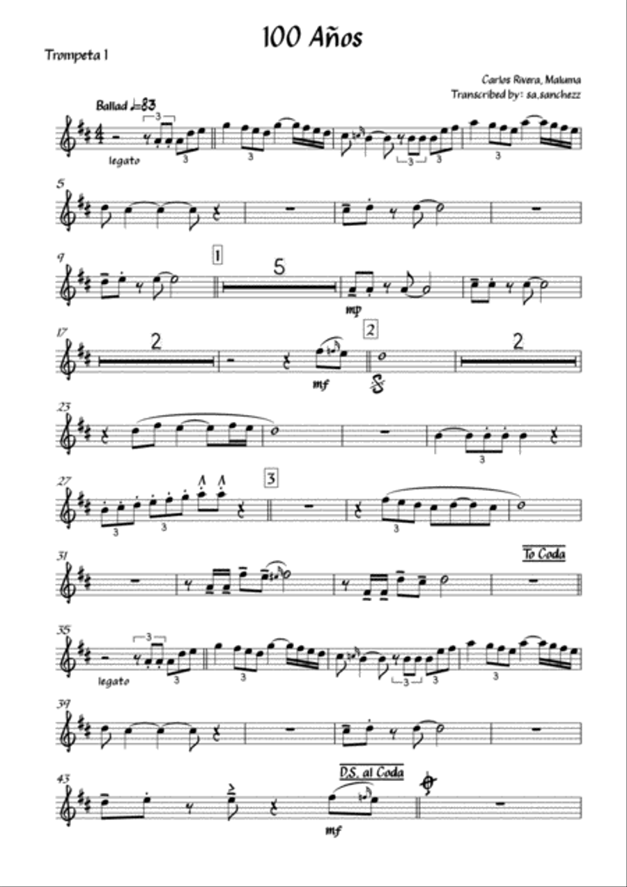 100 Años 100 Años Small Ensemble scores gallery preview page 1