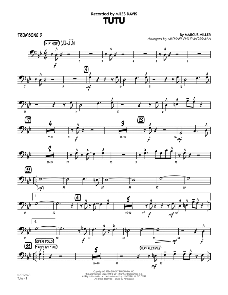 Tutu - Trombone 3 Jazz Ensemble scores gallery preview page 1
