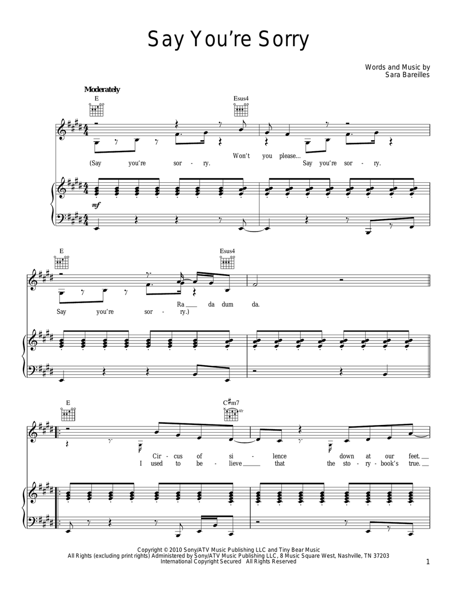 Say You're Sorry Say You're Sorry Piano, Vocal, Guitar scores gallery preview page 1