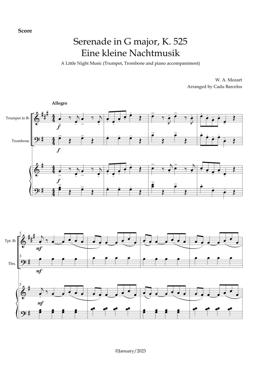 Serenade in G major, K. 525 /Eine kleine Nachtmusik /A Little Night Music - Trumpet, Trombone, piano image number null