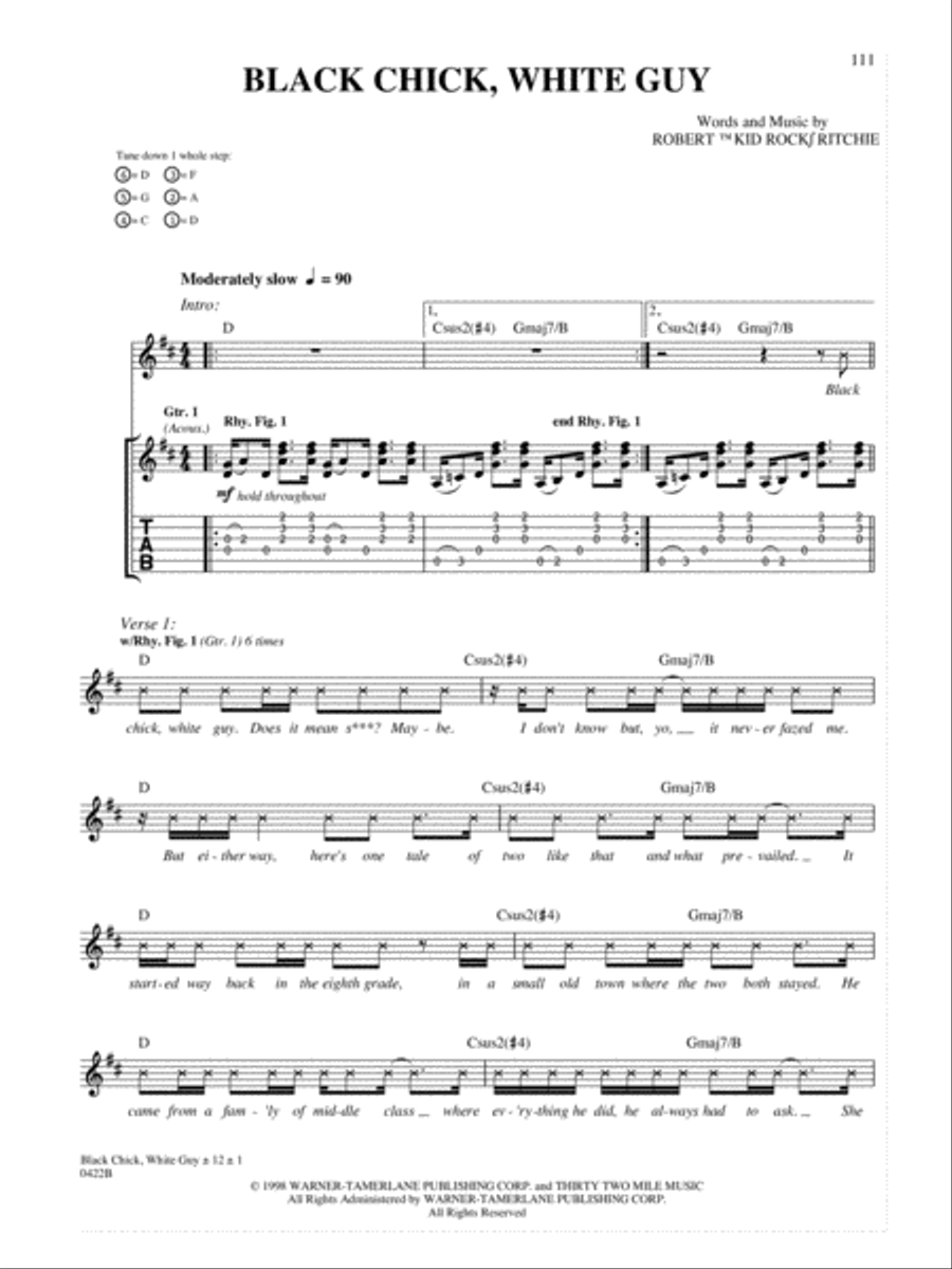 Black Chick, White Guy Guitar Tablature scores gallery preview page 1