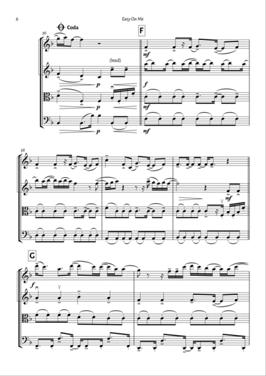 Easy On Me String Quartet scores gallery preview page 6