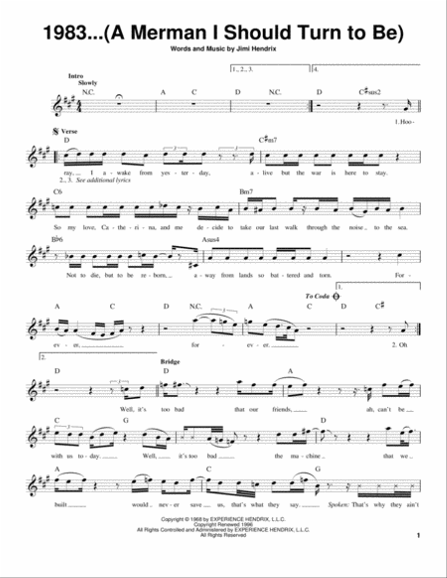 1983...(A Merman I Should Turn To Be) Easy Guitar scores gallery preview page 1