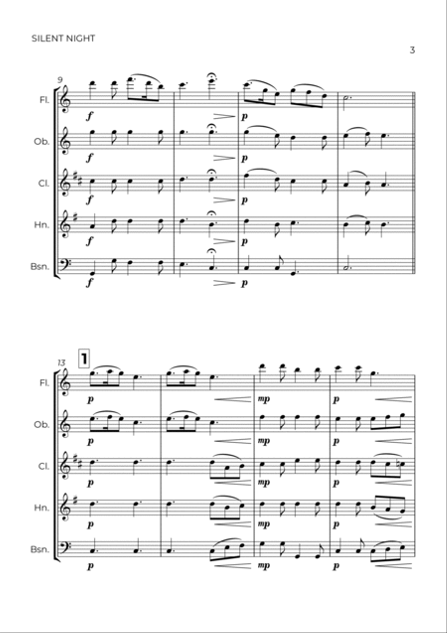 SILENT NIGHT - WIND QUINTET SILENT NIGHT - WIND QUINTET Woodwind Quintet scores gallery preview page 3