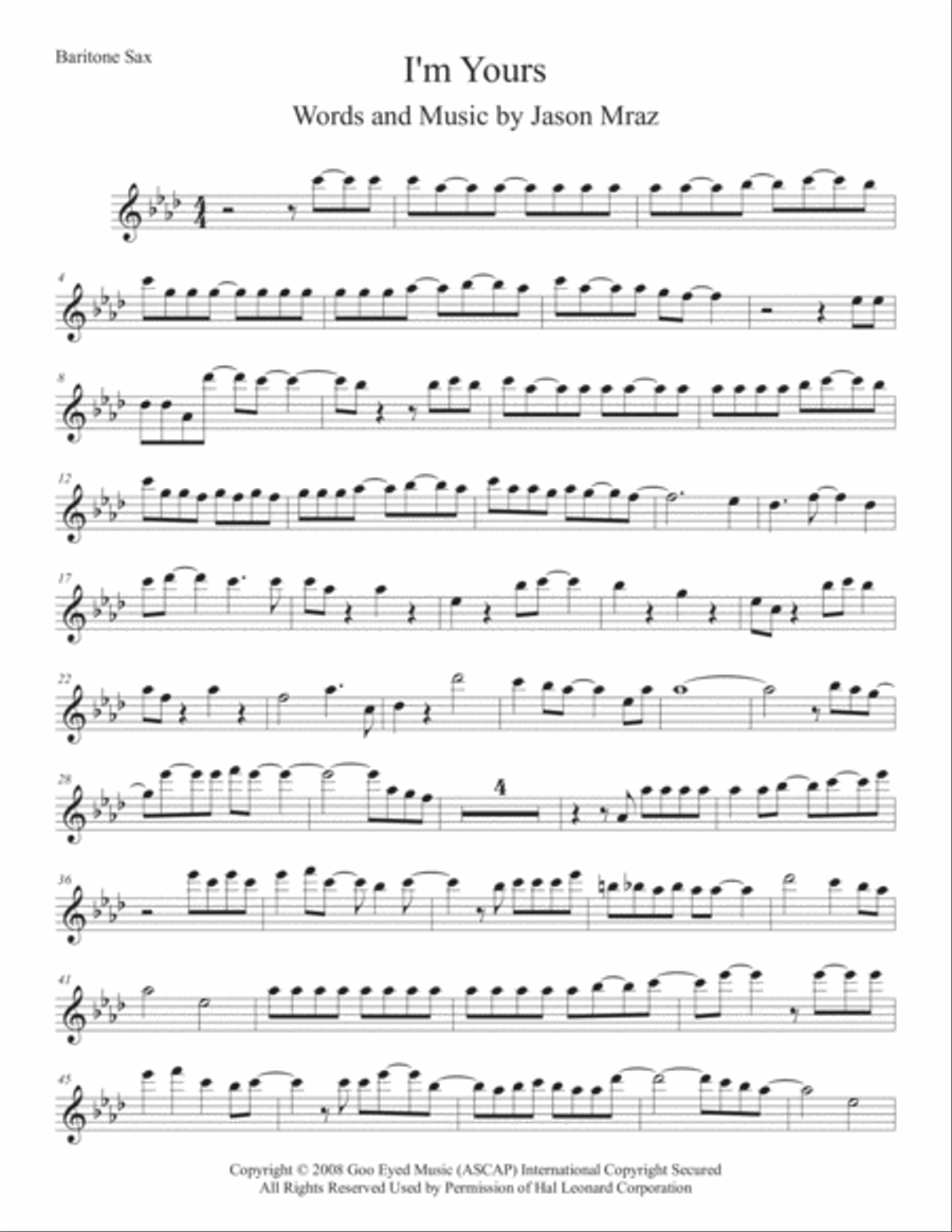 I'm Yours Baritone Saxophone scores gallery preview page 1
