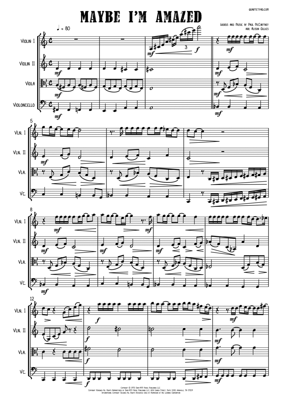 Maybe I'm Amazed String Quartet scores gallery preview page 1