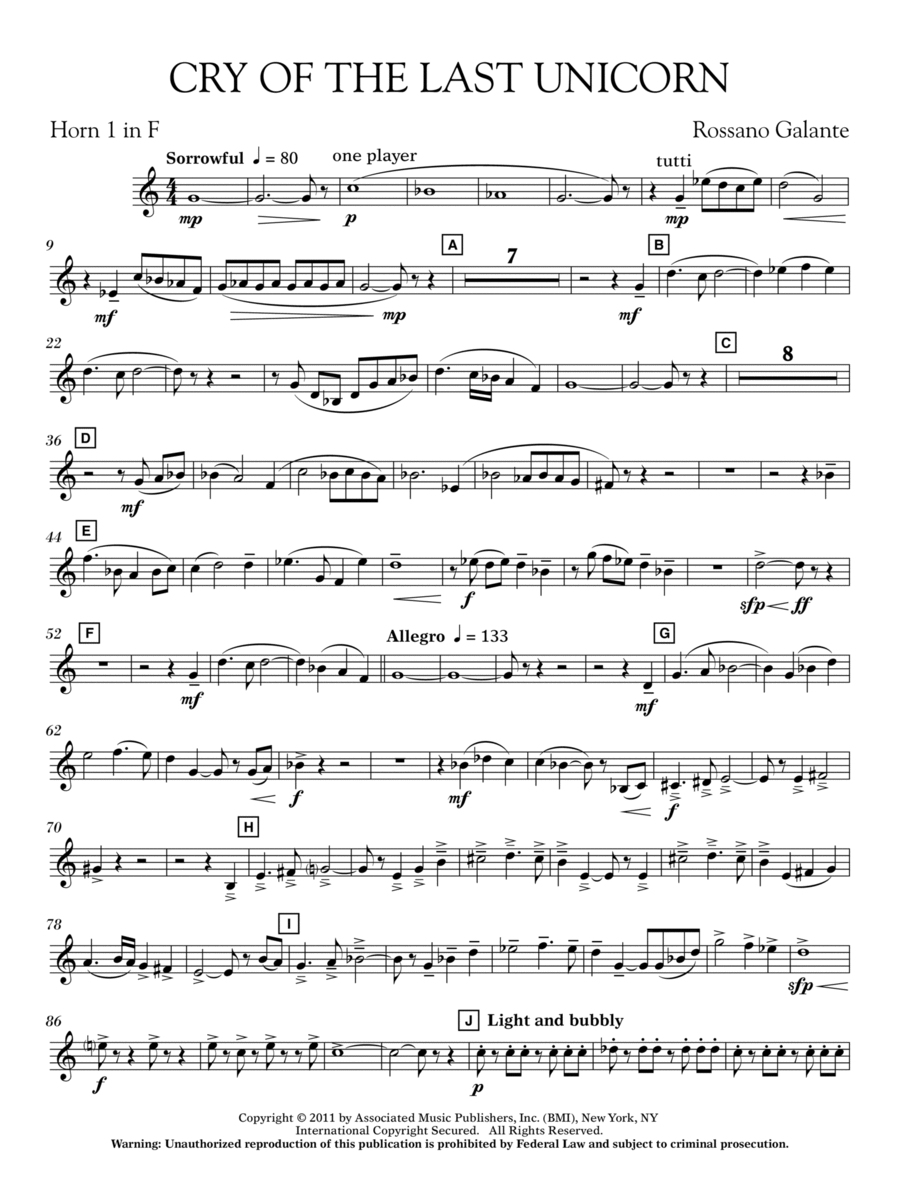 Cry Of The Last Unicorn - F Horn 1 Concert Band scores gallery preview page 1