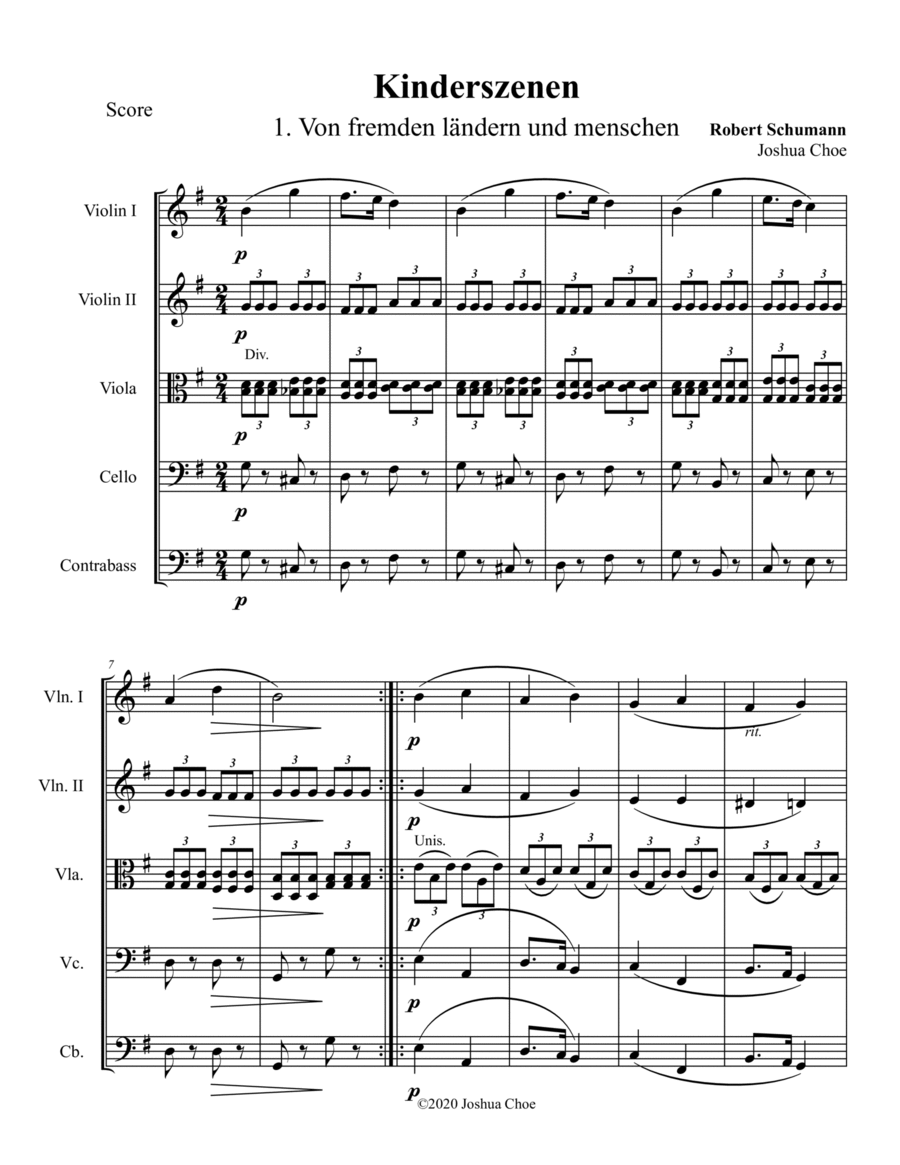 Kinderszenen: Von fremden ländern und menschen String Orchestra scores gallery preview page 1