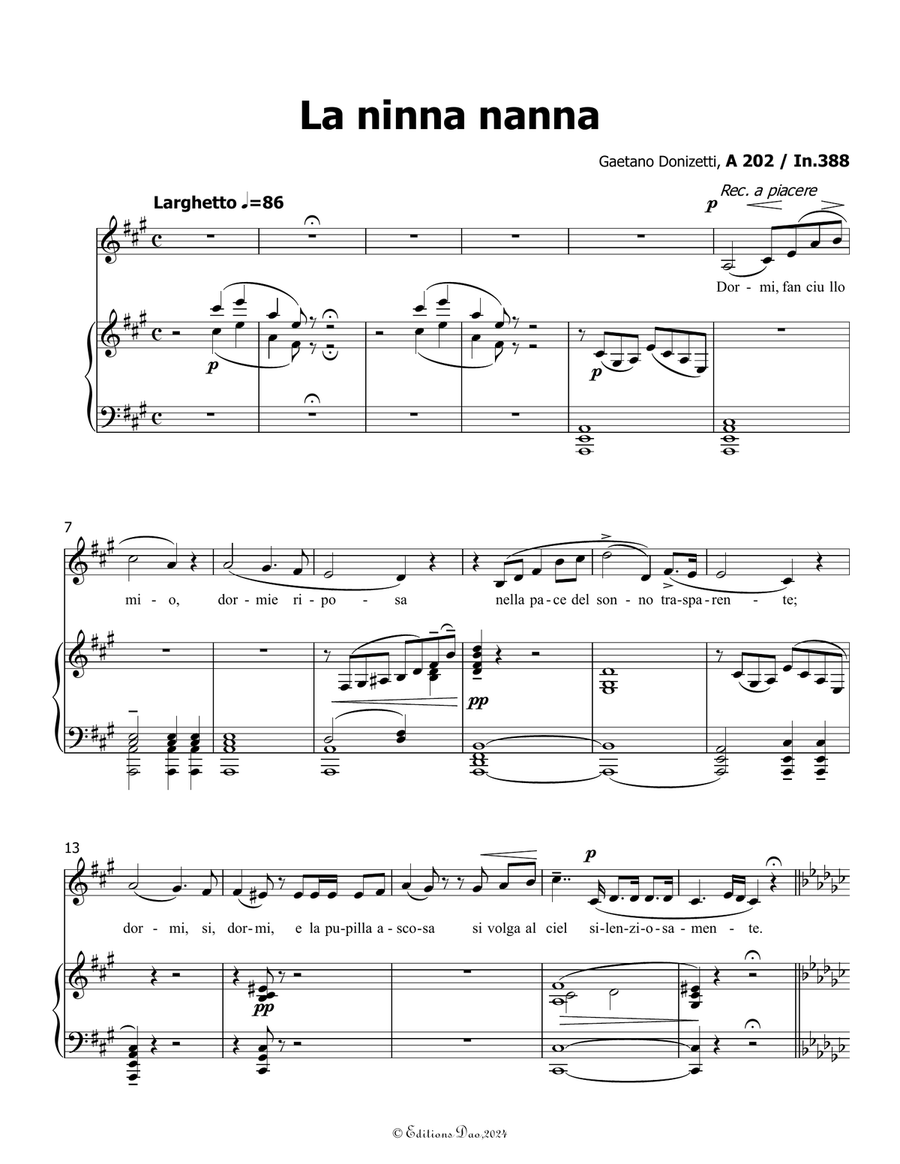 La ninna nanna, by Donizetti, A 202, in f sharp minor Piano, Vocal scores gallery preview page 3