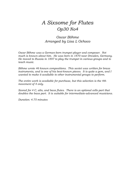 A Sixsome for Flutes Op30 No4 for Flute Choir image number null