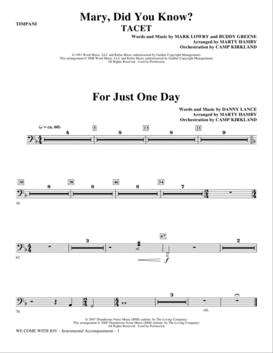 We Come With Joy Orchestration - Timpani Choir scores gallery preview page 1