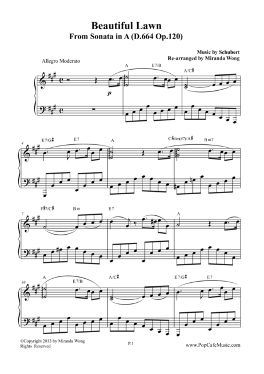 Beautiful Lawn (From Sonata in A - D.664 Op.120) by Schubert 4-Part scores gallery preview page 1