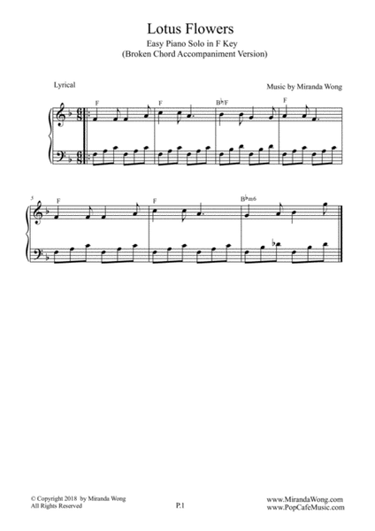 Lotus Flowers - Easy Piano Solo in F Key (Broken Chords) image number null