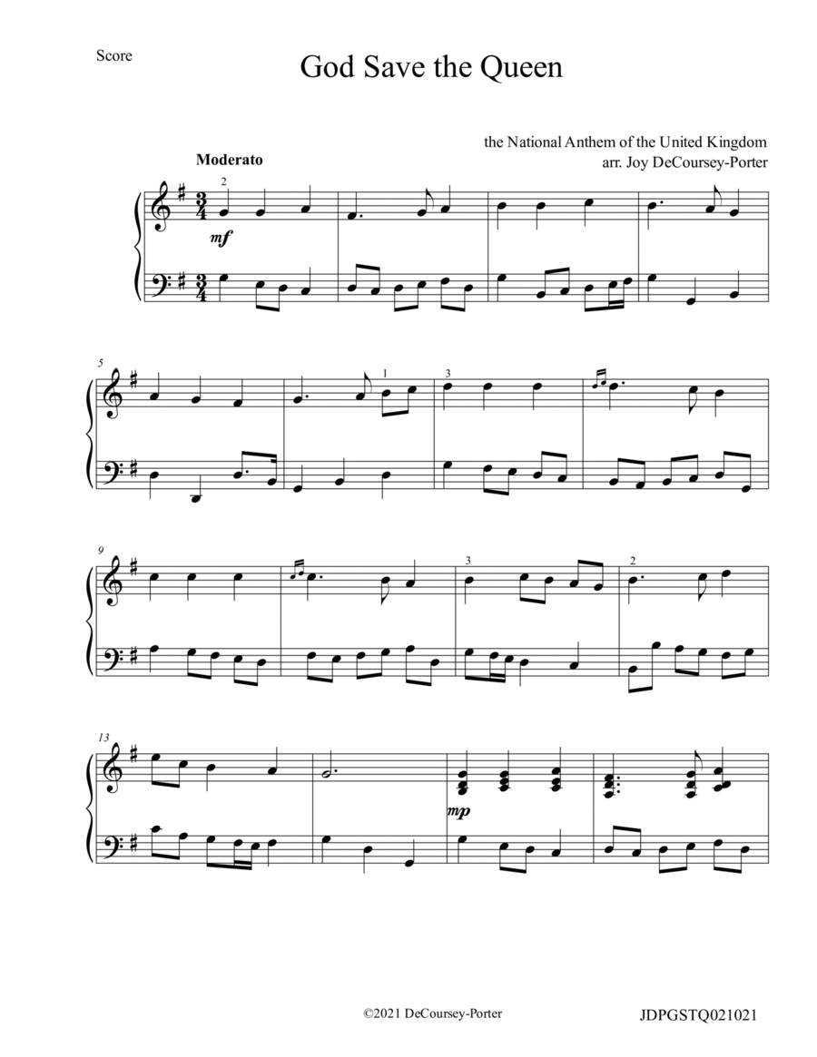 God Save the Queen- British National Anthem Piano Solo scores gallery preview page 1