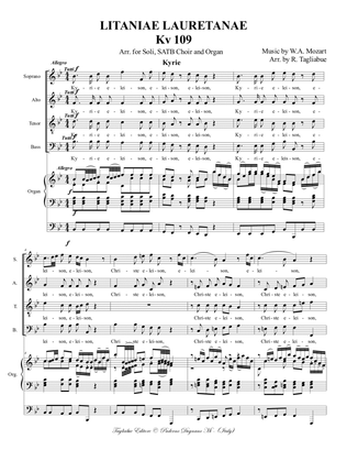 Mozart. LITANIAE LAURETANAE - Kv 109 - Arr. for Soli, SATB Choir and Organ 3 staff - With Organ Part