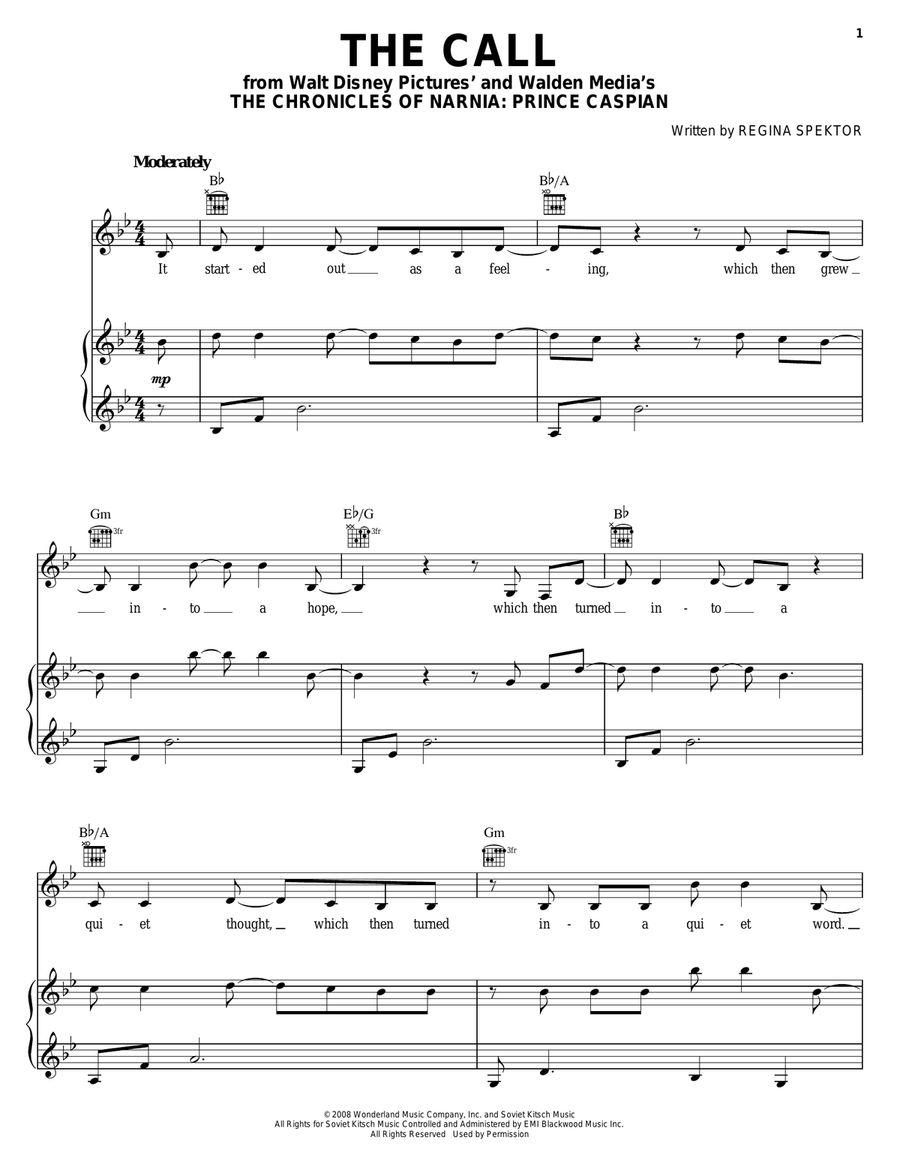The Call Piano, Vocal, Guitar scores gallery preview page 1