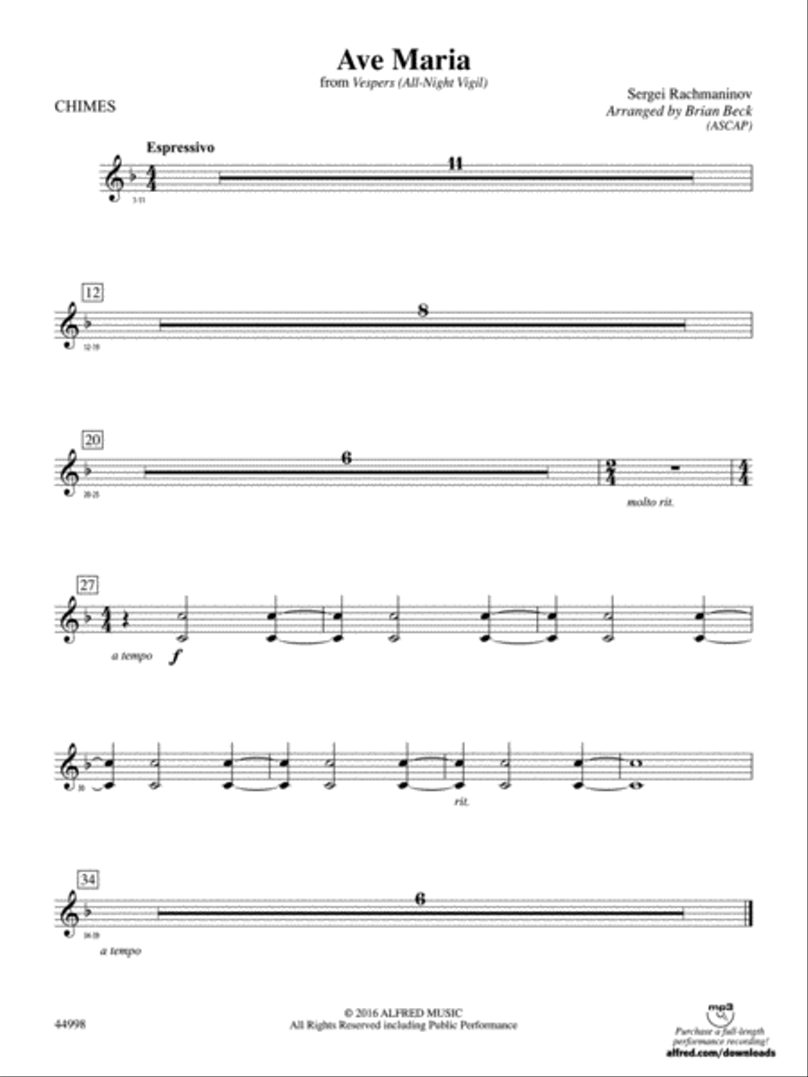 Ave Maria: Chimes Ave Maria: Chimes Concert Band scores gallery preview page 1
