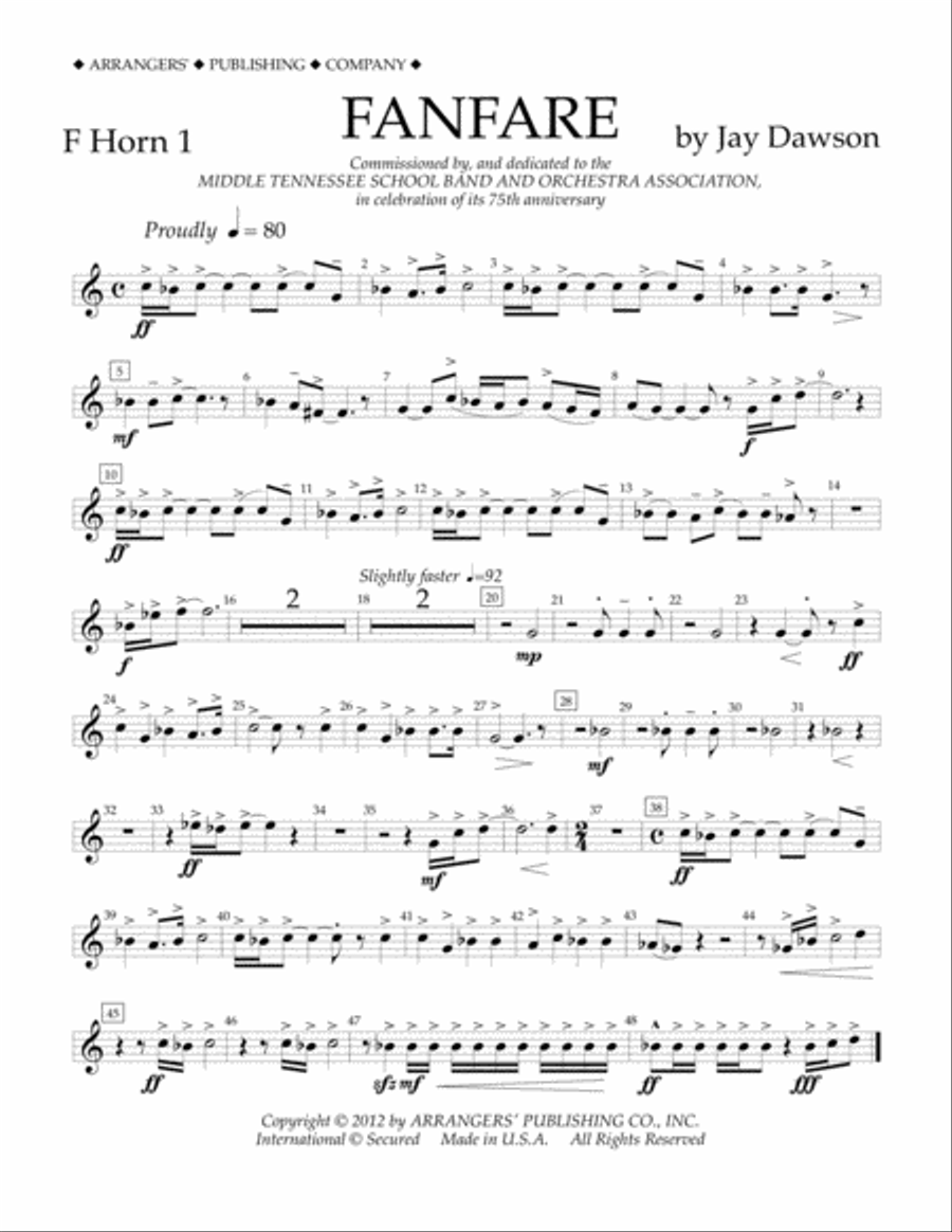 Fanfare - F Horn 1 Fanfare - F Horn 1 Concert Band scores gallery preview page 1