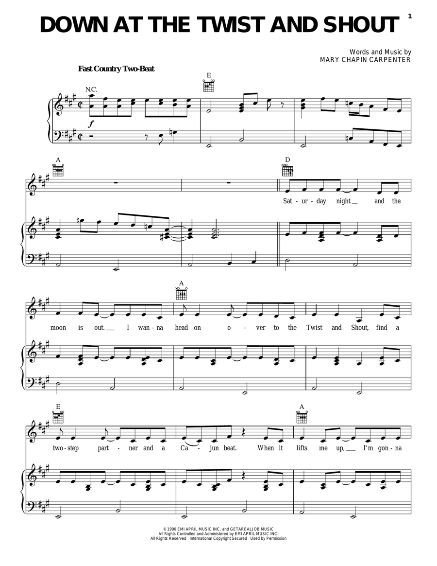 Down At The Twist And Shout Piano, Vocal, Guitar scores gallery preview page 1
